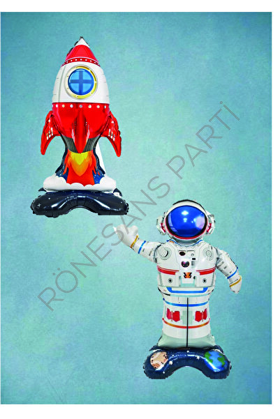 Genel Markalar Uzay Ayaklı Astronot ve Roket Folyo Balon