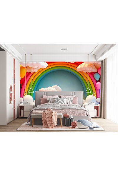 Home 3D Gökkuşağı ve bulutlar çocuk odası poster duvar kağıdı