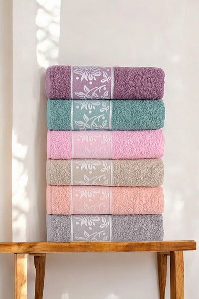 Terry Home 6 Pieces Sare Organic Cotton Hand-Face Towel Set - 50X90 cm