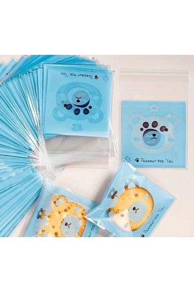 ÇET PACK Blue Candy Cookie Bag - 50 Paw Patterns, Baby Shower Birthday Package, Gelatin 10X7