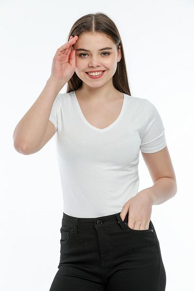YCG GİYİM V-Neck Short Sleeve Bodysuit
