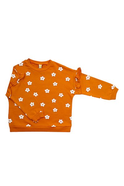 Via Girls Frilly Floral Patterned Mustard Sweatshirt for 3-7 Years Old Girl