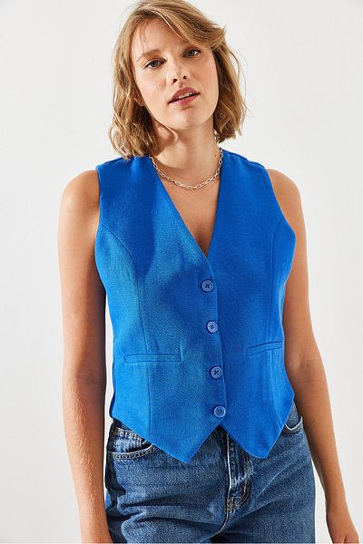 Bianco Lucci Linen Lined Vest - Back Belt Detail, Women, 11116 60251792