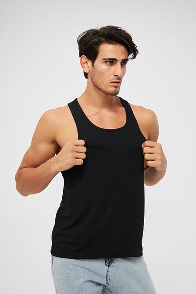 YÜKSEL IŞIK Men's Athlete Undershirt - Printed Black Color