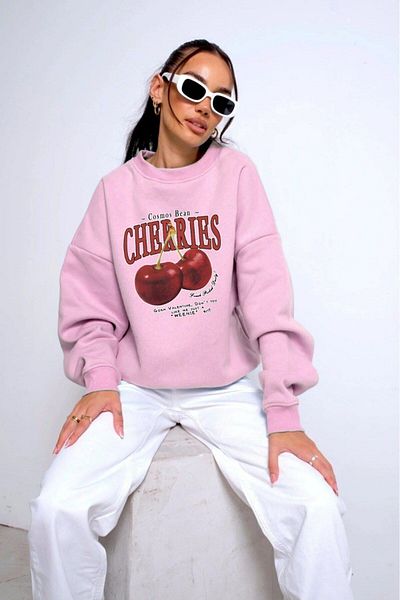 The Champ Clothing Ροζ Oversize Φούτερ - Crew Neck, Polar Cherries Printed