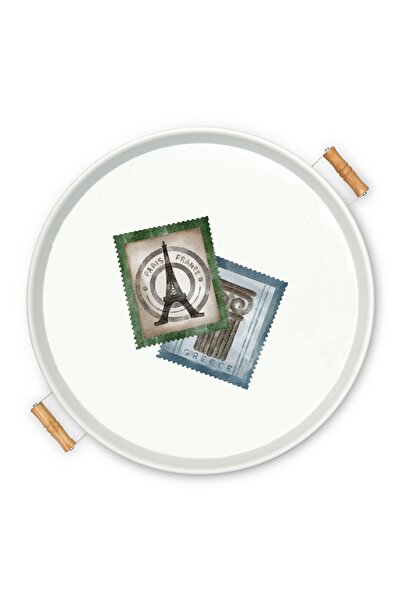 hemlife 51 Cm Printed Presentation Tray - Metal Tea and Coffee Tray with Wooden Handles