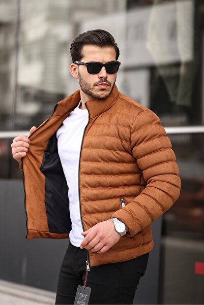 kotpan denim Ανδρικό πουπουλένιο παλτό Tan - Stand Collar, Αντιανεμικό, Αδιάβροχο