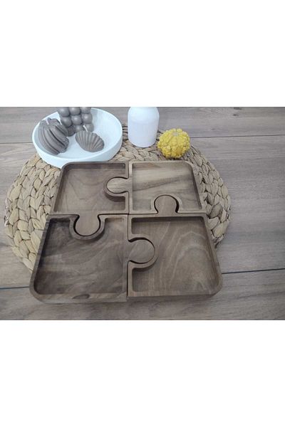 Redwood Wooden Puzzle 4-Piece Snack Bowl - Presentation Plate - Breakfast and Serving