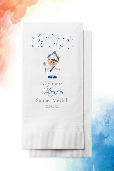 nna tasarım 50 Adet Kişiye Özel Isim Baskılı Sünnet Peçetesi (P102-50)