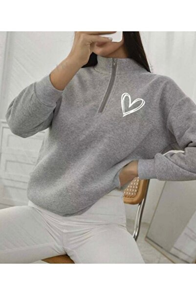 DEZZİİ Світло-сірий светр з коміром-стійкою та блискавкою