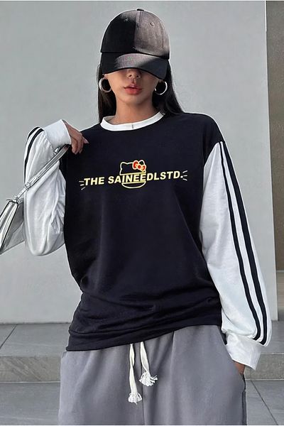 EFBUTİK Striped Black and White Sleeve - the Saineesdstd Sweatshirt