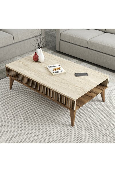 Variant Mobilya Milan Orta Sehpa - Ceviz / Traverten