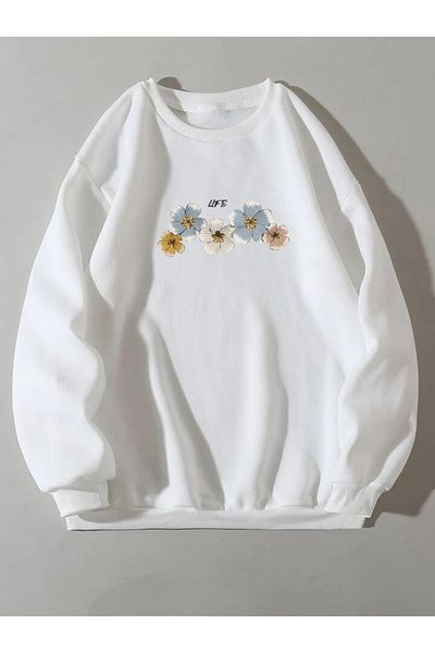 FAVORİST Life Violet Patterned Crew Neck Sweatshirt