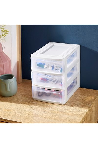 Home Box Tidy 3-Tier Desk Organiser with Drawers - 25.5x18x24.3 cm