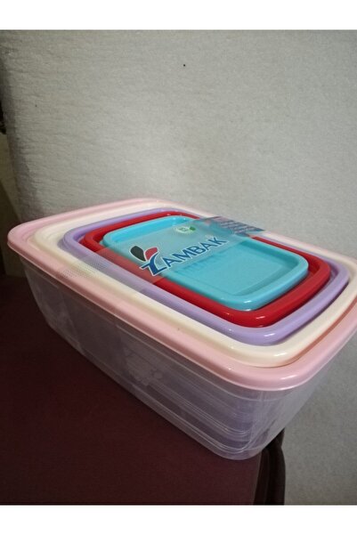 Zambak Plastik Renkli Dikdörtgen Saklama Kabı Seti 5'li