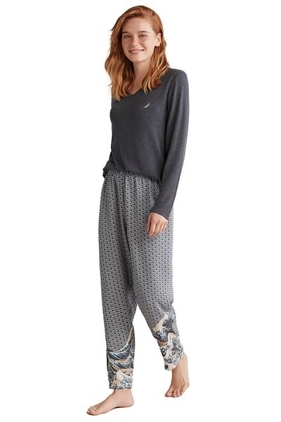 Nautica Nautica V-Neck Long Sleeve Soft Textured Women's Pajamas Set