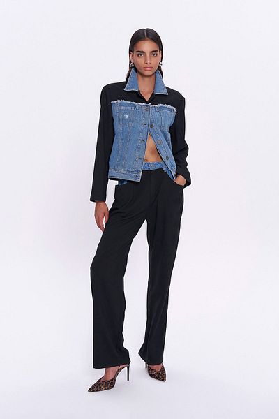 Quzu Black Denim Trousers - Waist Detailed