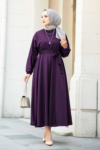 EBRUTESETTÜR Rochie mov Hijab - Talie cu centură, 100MD-10528