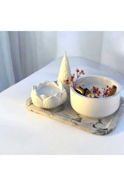 M&C Concept Mermer Desen Büyük Organizer Tabak Beton Kase Aromaterapi  Çam Ağ...