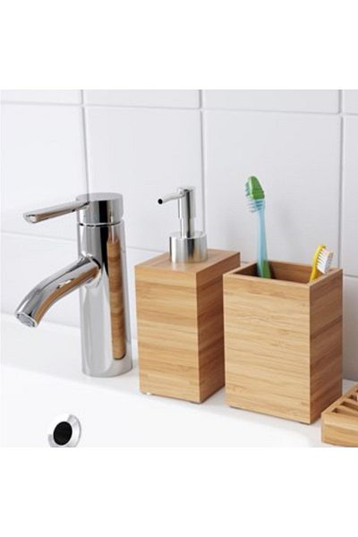 IKEA Σετ μπάνιου 2 τεμαχίων Bamboo - Δοχείο υγρού σαπουνιού και θήκη οδοντόβουρτσας