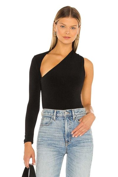 Zagrep Black Silk Jersey Body - Single Sleeve and Front Low-Cut Detail