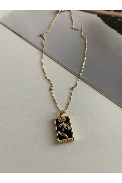 LARİS ACCESSORİES Siyah Sonsuzluk Gold Tarot Çelik Kolye (Sihirbaz Sembolü)