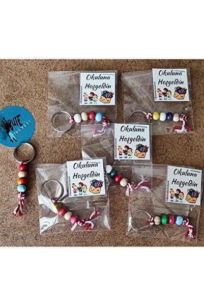 Butenin Atölyesi 20 adet Okuluna hoşgeldin hediyesi, Renkli ahşap boncuk anah...