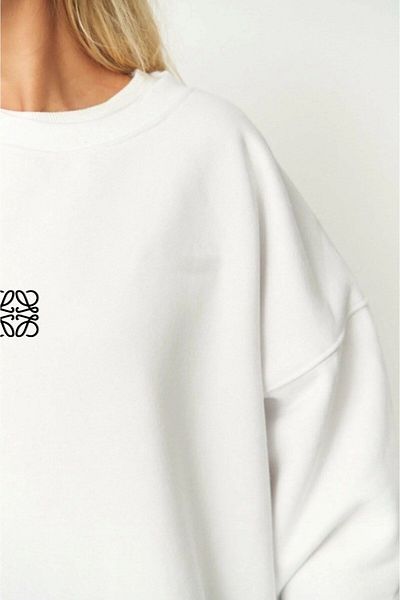 The Champ Clothing Λευκό φούτερ με λαιμόκοψη με στάμπα Fleece Oversize