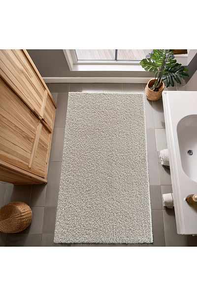 Prizma 2-Piece Curly and Non-Slip Washable Bathroom Rug - Beige (60X100) (50X60)Cm