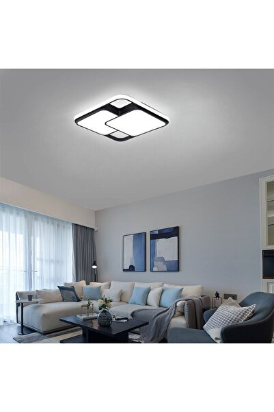 CATLUZ Siyah 2'li Kare 50x50cm Kumandalı, Dimli 3 Işık Rengi, Led Tavan Lambası, Avize, Modern Aydınlatma