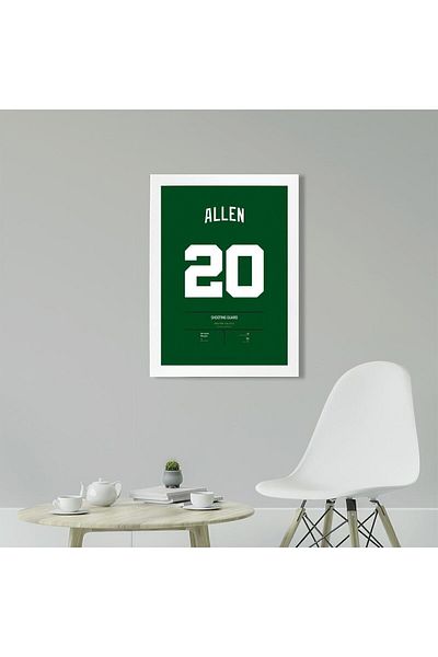 KAYNOCK Ray Allen Jersey, Boston Celtics, Nba, Μπάσκετ Επιτραπέζια αφίσα Ψηφιακό σχέδιο