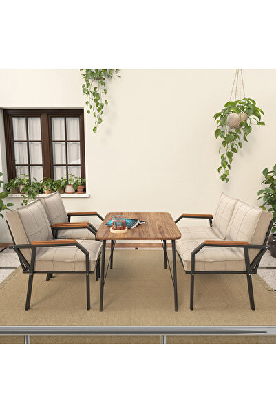 Mygusi Hayal Balkon, Bahçe, Cafe, Metal Kanepe Koltuk Takımı , Bahçe Mobilyası, 60x90 Masalı - 211 Krem