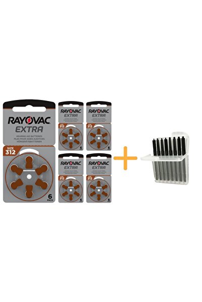 Rayovac Extra 312 No işitme Cihazı Pili (5 Paket x 6 = 30 Adet) + HEDİYE Uyumlu Çubuk Filtre