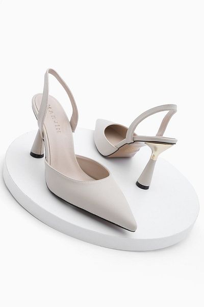 Marjin Damen-Stiletto-Schuhe mit spitzer Zehenpartie und goldenem Absatz, detaillierter Schal mit offenem Rücken, Schuhe mit Absatz, Yolez Beige