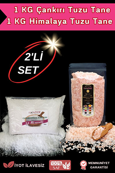 Hanzade Bitkisel Çankırı Tuzu 1 Kg + Himalaya Tuzu 1 Kg Tane Granül Doğal Kay...