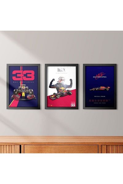 KAYNOCK Set de 3 Max Verstappen, Formula 1, F1, Red Bull, Set de picturi Poster Pictură Design digital