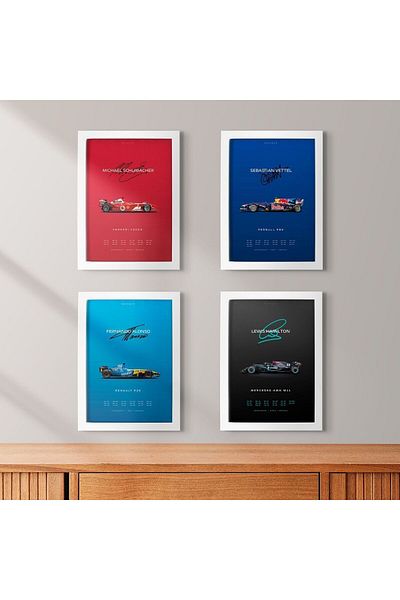 KAYNOCK Set de 4 F1 Legends, Formula 1, F1, Schumacher, Hamilton, Poster Painting Design digital