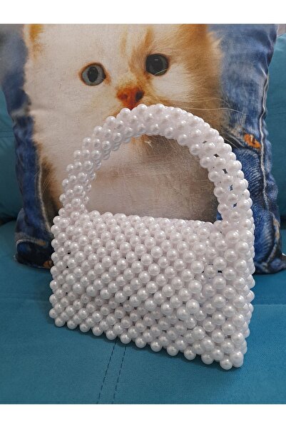 öyküm aksesuar Pearl Bag, White Pearl Beads Hand Bag