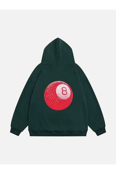 Mad&Calf Κόκκινο φούτερ με στάμπα 8 μπάλας Unisex Oversize με κουκούλα Fleece
