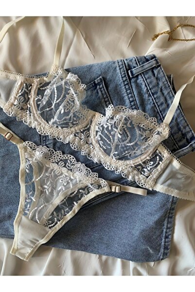 ROZENİN LINGERIE Σετ σουτιέν με κέντημα χωρίς καπάκι εκρού Floral Underwire