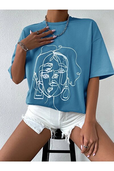 Know Women's Striped Figure Oversize Indigo T-shirt