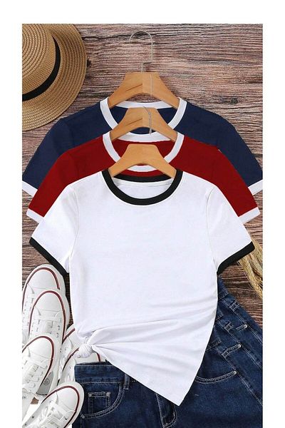 Know Unisex 3 Pack česané bavlněné tričko Interlock Navy Red White