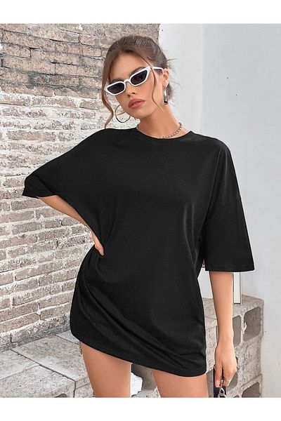 Know Černé dámské oversize tričko s vertikálním potiskem motýlů