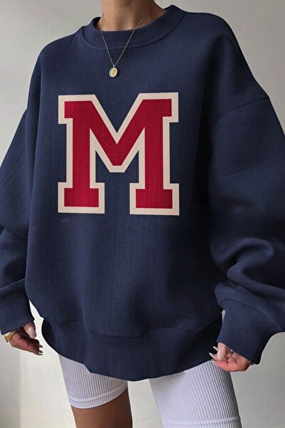 Know Dámská mikina s námořnickou modrou m Logo Oversize Crew Neck