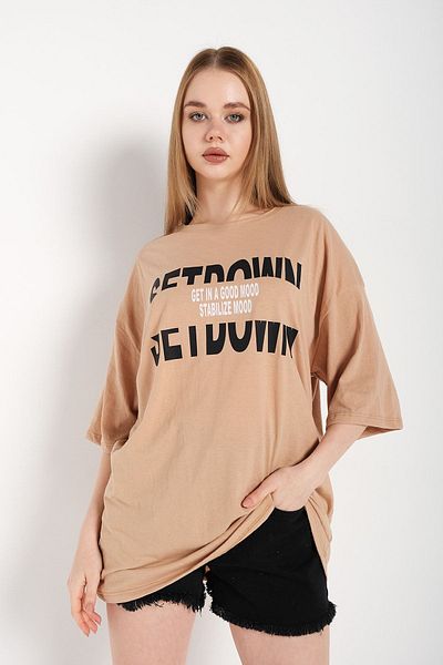Know Γυναικείο μπλουζάκι με στάμπα σετ για καφέ Oversize
