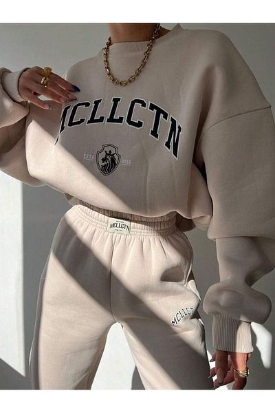 Know Women's 3 Thread Mink Mcllctn Printed Crew Neck Oversize Sweatshirt