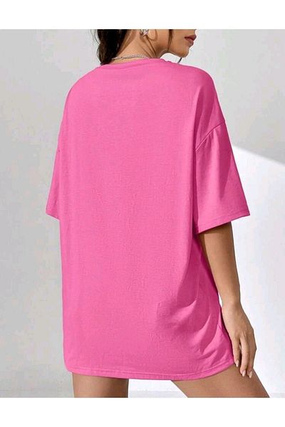 Know Tricou de damă roz Keep Smiling oversize cu gât crew