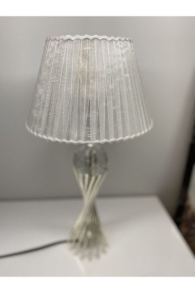 asellus Misbah Twist Lampshade Table Lamp with Cut Crystal Glass Silver Color Coating, lampshade