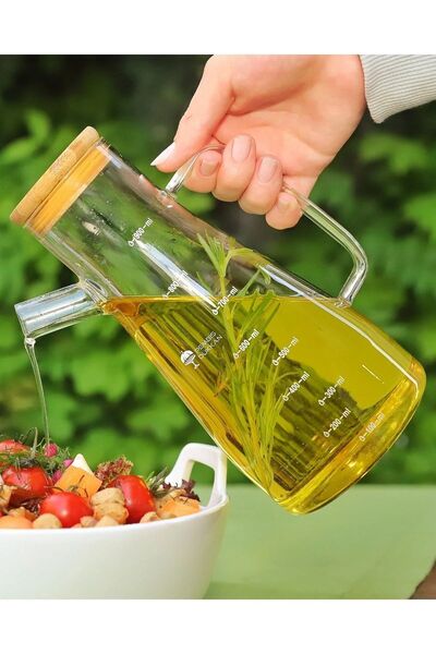 Amentes Vacuum Borosilicate Set of 2 with Bamboo Lid, 1 Glass Oil Vinegar and 1 Bamboo Base