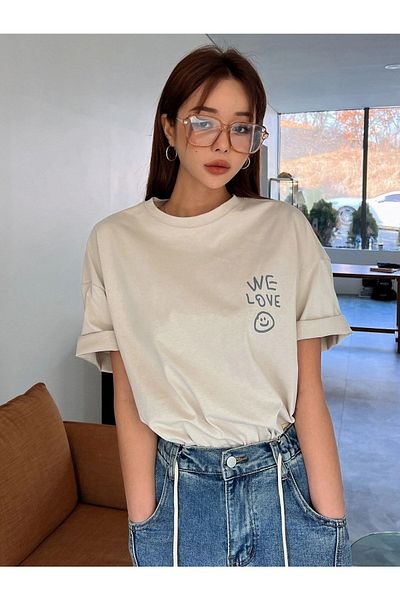 Know Női bézs Love Love Love nyomott Oversize póló